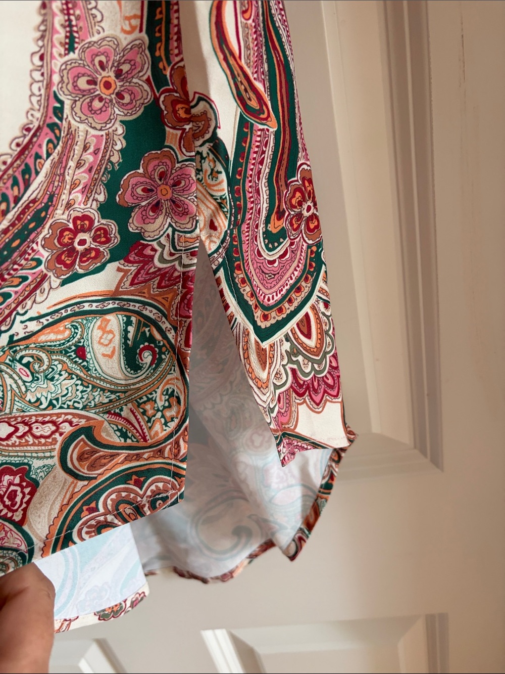 Paisley Shirt Dress/Coverup in Green and Pink - Picture 7 of 9